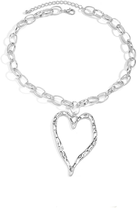 Chunky Gold Heart Necklace for Women,Y2K Big Heart Statement Necklace Long Puffy Hearts Chain Charm Necklaces Trendy Jewerly
