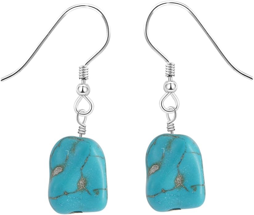 Turquoise Dangle Earrings Vintage 925 Sterling Silver Irregular Gemstone Drop for Women Gift