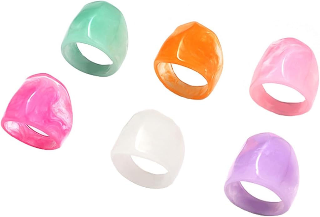 Multicolor Resin Chunky Rings for Women,Acrylic Plastic Rin Knuckle Finger Cute Trendy Aesthetic Y2k Statement Ring Vintage Simple Geometric Rings Jewelry