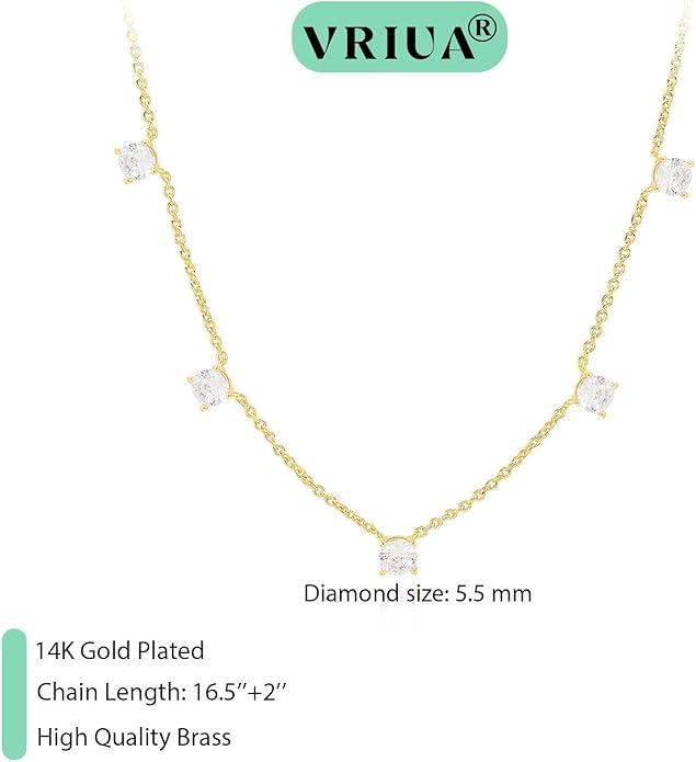 VRIUA Necklaces for Women - 14K Gold/Silver Plated Dainty Chain Necklace with Five Charms: Diamond, Bow, Snowflake, Cross, Flower, Clover, Butterfly, Heart, Star of David, and Star Trendy Jewelry