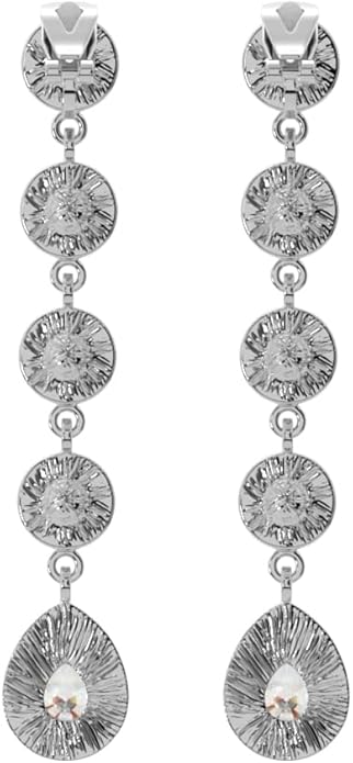 Aloha Earrings Non Pierced Silver Tone Clip On Sparkling Statement Dangling Earrings