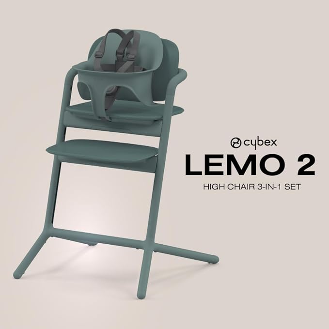 Cybex LEMO High Chair 3-in-1 Set with Baby Set + Snack Tray - Modern Design, One-Hand Depth & Height Adjustment & Anti-Tip Wheels - from 6 Months, Convertible to Adult Chair, Stone Blue
