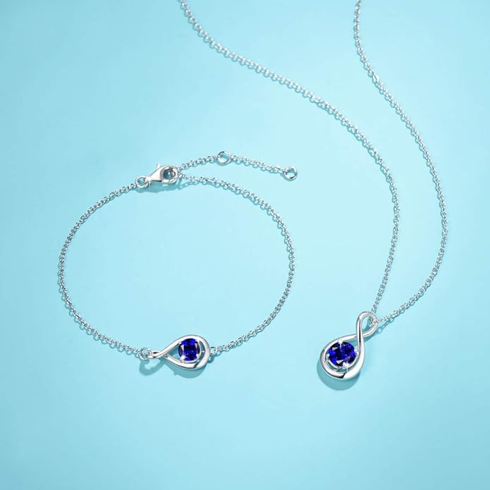 FANCIME Birthstone Necklaces for Women Fine Jewelry Sterling Silver Dainty Infinity Pendant Anniversary Birthday Christmas Gifts for Her Wife Mom Lady Daughter, Chain 16"+2" Extend