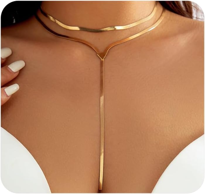 GIGB PBDK Chunky Gold Choker Necklace for Women,Trendy Silver Statement Necklace Long Snake Chain Drop Necklace,Charm Prom Body Jewelry Accessories Gifts