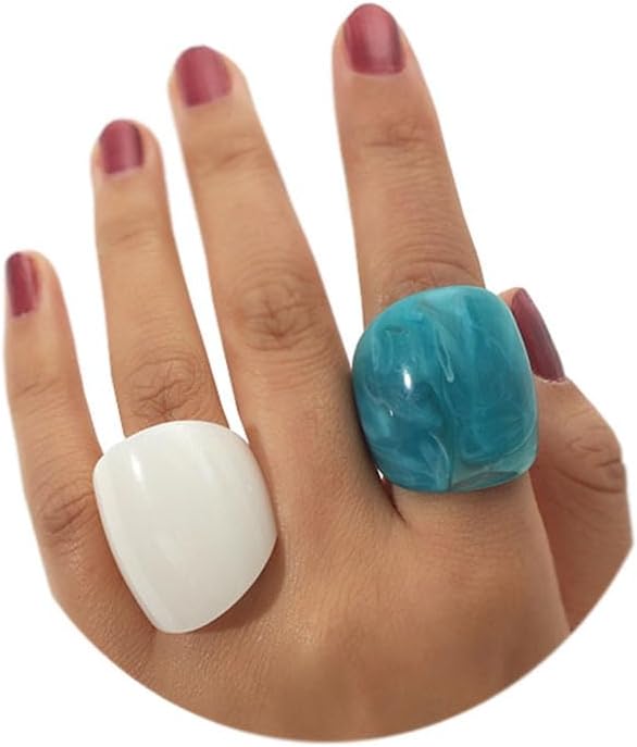 Multicolor Resin Chunky Rings for Women,Acrylic Plastic Rin Knuckle Finger Cute Trendy Aesthetic Y2k Statement Ring Vintage Simple Geometric Rings Jewelry