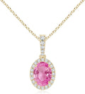 Angara Natural Pink Sapphire Pendant for Women | Vintage Style Oval Pink Sapphire Halo Pendant in 14K Solid Gold/Platinum With 18" Chain | Birthday, Anniversary, Gemstone Jewelry Gift