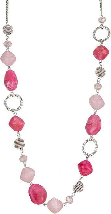 BULINLIN Beaded Long Necklace for Women Silver Sweater Chain Necklace with Crystal Resin Beads, Fashion Jewelry Necklace