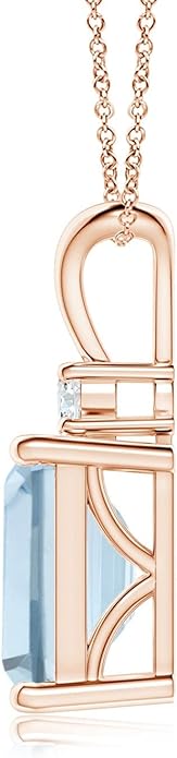 Angara Natural Aquamarine Solitaire Pendant for Women | Emerald-Cut Aquamarine Pendant with Diamond in 14K Solid Gold/Silver/Platinum With 18" Chain | March Birthday, Gemstone Jewelry Gift