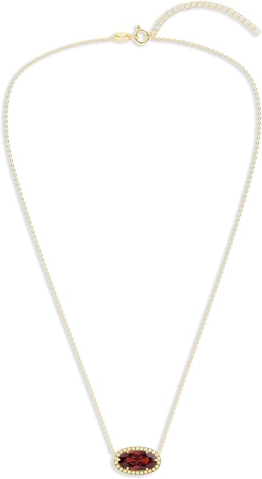 Belacqua Gemstone Necklace in 14K Gold Plated Sterling Silver, Oval Pendant Size 6 * 12mm, 15" Cable Chain with 2" Extender, Spring Ring Clasp, Dainty Birthstone Necklace for Women, Gift Box Included