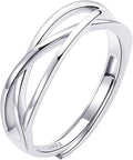 OOOPEL Sterling Silver Adjustable Ring S925 Silver Rings for Women Cubic Zirconia Twist Love Knot Dainty Ring Silver Minimalist Open Finger Rings Silver Thumb Sterling Silver Ring