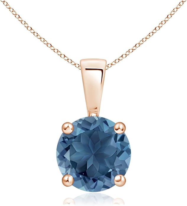 Angara Natural Blue Topaz Solitaire Pendant for Women | Classic Prong-Set Round Blue Topaz Pendant in 14K Solid Gold/Silver/Platinum With 18" Chain | December Birthday, Gemstone Jewelry Gift