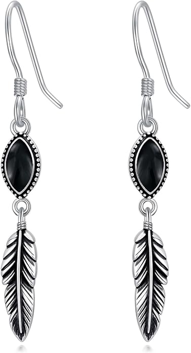 Feather Earrings for Women 925 Sterling Silver Western Boho Drop Dangle Earrings Vintage Feather Jewelry Gifts