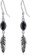 Feather Earrings for Women 925 Sterling Silver Western Boho Drop Dangle Earrings Vintage Feather Jewelry Gifts