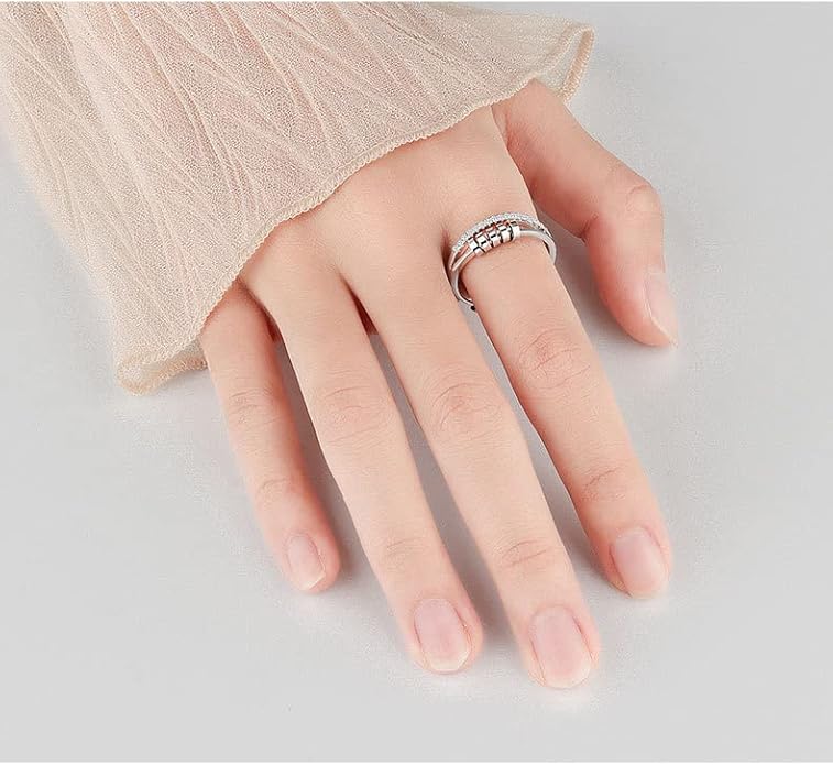 Vito 925 Sterling Silver Fidget Anxiety Ring for Women, Adjustable Open Spinner Ring Stress Relief Ring Stacking Band Anillos Jewelry Gift for Mom Daughter