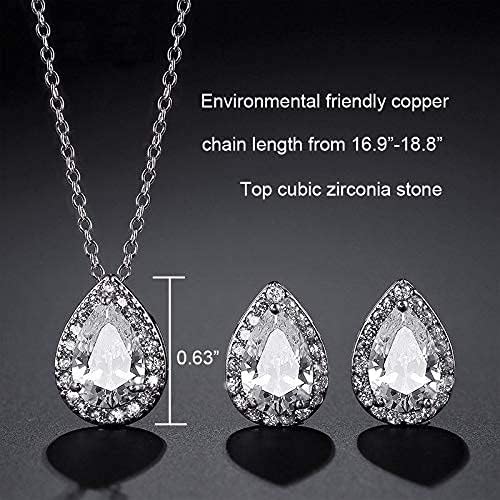 UDYLGOON Imitation Cubic Zironia Diamond Teardrop Earrings Necklace Bracelet Jewelry Set For Bride Bridesmaids Bridal Wedding Party Prom Jewelry Gift