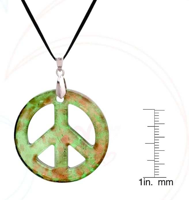 BESHEEK Murano Inspired Peace Sign Blown Glass Lampwork Art Pendant Necklace for Women Handcrafted Artisan Hypoallergenic Italian Style Jewelry
