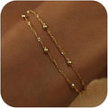 SLOONG Valentines Day Gifts for Her Gold Pearl Bracelets, 18K Real Gold Plated Dainty Stackable Snake Chain CZ Heart Pendant Bracelets, Layered Waterproof Jewelry Gift for Women Adjustable 6"+2"