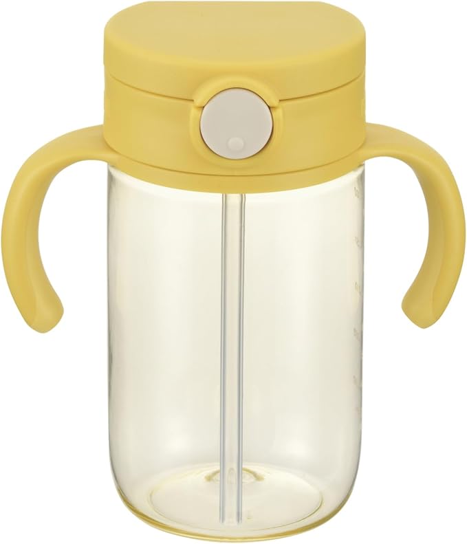 Richell On-the-Go Sippy Cup with Silicone Straw and Removable Handles, 10 oz, Easy Grip for Infant-Toddlers Lemon