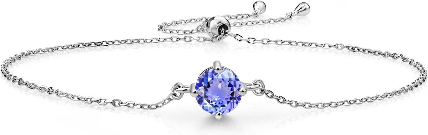 Gem Stone King Gemstone Birthstone Solitaire Bracelet For Women | 925 Sterling Silver | Round 6MM | Gift for Her Women Wife Mom Lady Daughter | Adjustable Bolo Bracelet | Easy-On Easy-Off