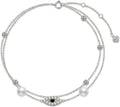 Evil Eye Anklets for Women, Solid 14kt Gold Evil Eye Pearl Ankle Bracelet Lucky Protection Jewelry for Her, Wife, Mom, Girls, 8"-10"