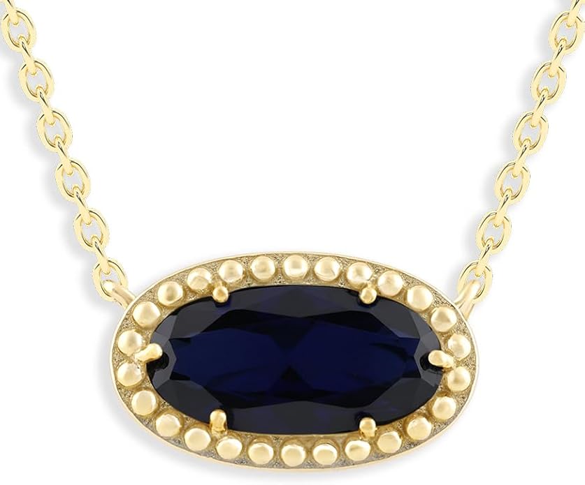 Belacqua Gemstone Necklace in 14K Gold Plated Sterling Silver, Oval Pendant Size 6 * 12mm, 15" Cable Chain with 2" Extender, Spring Ring Clasp, Dainty Birthstone Necklace for Women, Gift Box Included