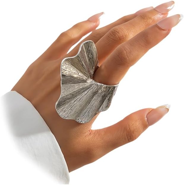 Chunky Gold Geometric Flower Knuckle Ring for Women Vintage Ginkgo Leaf Fan Shaped Finger Rings Boho Large Statement Jewelry Floral Petal Accessories