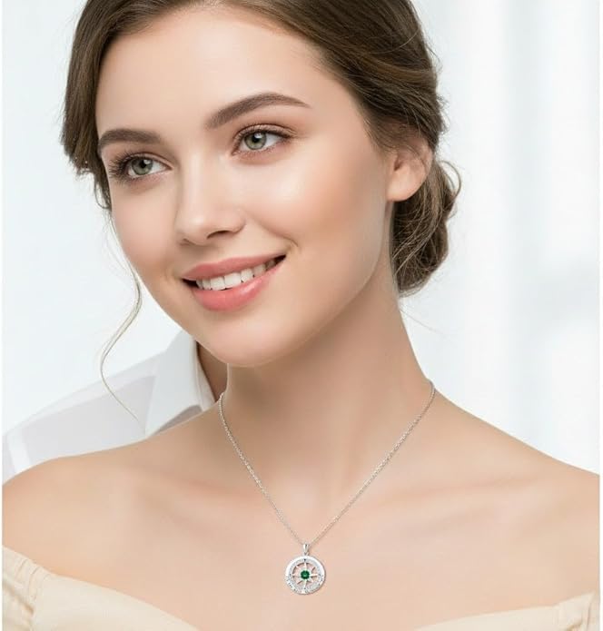Compass Necklace for Women Wife Girlfriend Mom Daughter Gifts S925 Sterling Silver Jewelry For Anniversary Rose Gold Gifts For Birthday Christmas Mothers Valentines Day 12 Birthstones