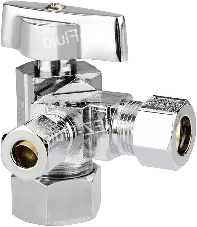 EZ-Fluid 5/8" Comp O.D X 1/4" Comp X 3/8" Comp Dual Outlets Heavy Duty Chrome by EZ-FLUIDPlumbingProducts
