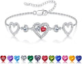 Iefil Valentines Day Gifts for Her - 925 Sterling Silver Heart Birthstone Bracelet Birthday Anniversary Jewelry Gifts for Her Wife