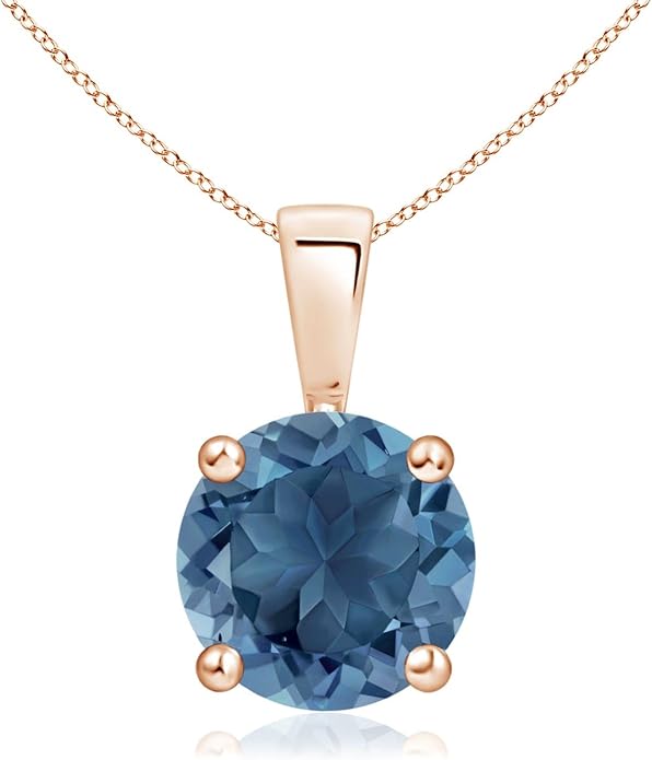 Angara Natural Blue Topaz Solitaire Pendant for Women | Classic Prong-Set Round Blue Topaz Pendant in 14K Solid Gold/Silver/Platinum With 18" Chain | December Birthday, Gemstone Jewelry Gift