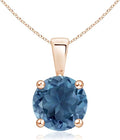 Angara Natural Blue Topaz Solitaire Pendant for Women | Classic Prong-Set Round Blue Topaz Pendant in 14K Solid Gold/Silver/Platinum With 18" Chain | December Birthday, Gemstone Jewelry Gift