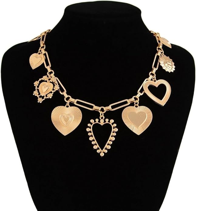 Chunky Gold Heart Necklace for Women,Y2K Big Heart Statement Necklace Long Puffy Hearts Chain Charm Necklaces Trendy Jewerly