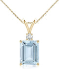 Angara Natural Aquamarine Solitaire Pendant for Women | Emerald-Cut Aquamarine Pendant with Diamond in 14K Solid Gold/Silver/Platinum With 18" Chain | March Birthday, Gemstone Jewelry Gift