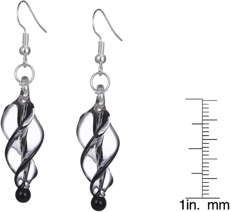BESHEEK Handmade Earrings Murano Glass Inspired Unique Blue Purple Black Tornado Twirl Glass Dangle Drop Earrings for Women Hypoallergenic Earrings Jewelry