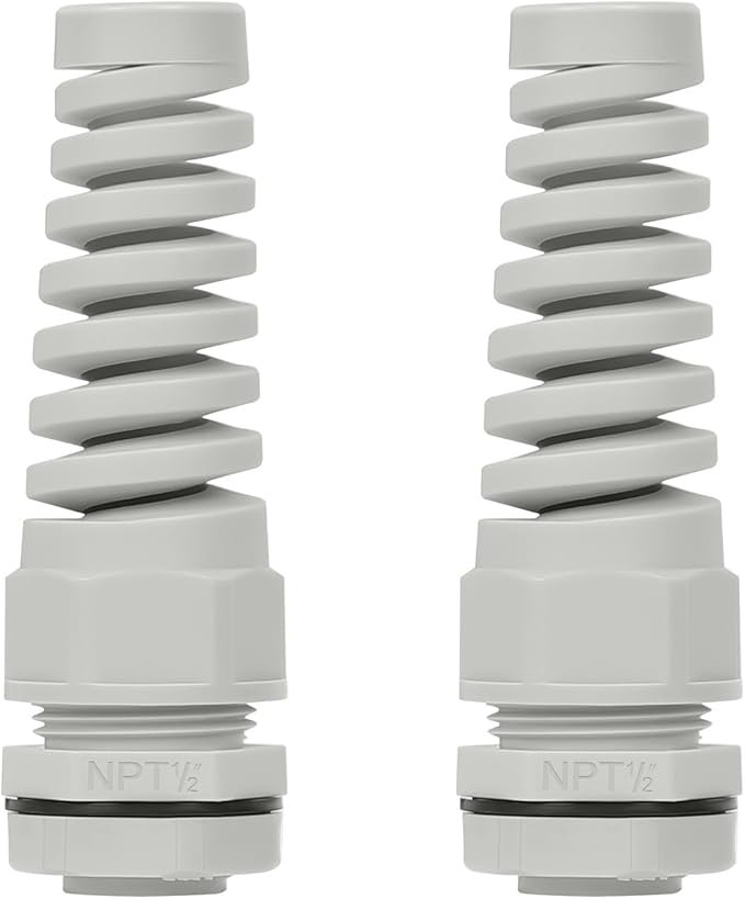 2Pcs NPT 1/2" IP68 Waterproof Cable Gland Flex Spiral Strain Relief Grey Nylon by LeMotech