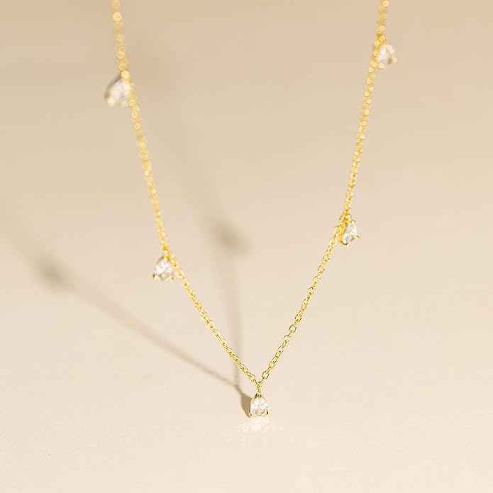 VRIUA Necklaces for Women - 14K Gold/Silver Plated Dainty Chain Necklace with Five Charms: Diamond, Bow, Snowflake, Cross, Flower, Clover, Butterfly, Heart, Star of David, and Star Trendy Jewelry