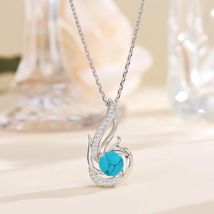 Birthstone Necklace for Women 925 Sterling Silver Phoenix Charm Necklace Birthday Anniversary Christmas Fine Jewelry Gifts for Women Mother Her, Adjustable Chain