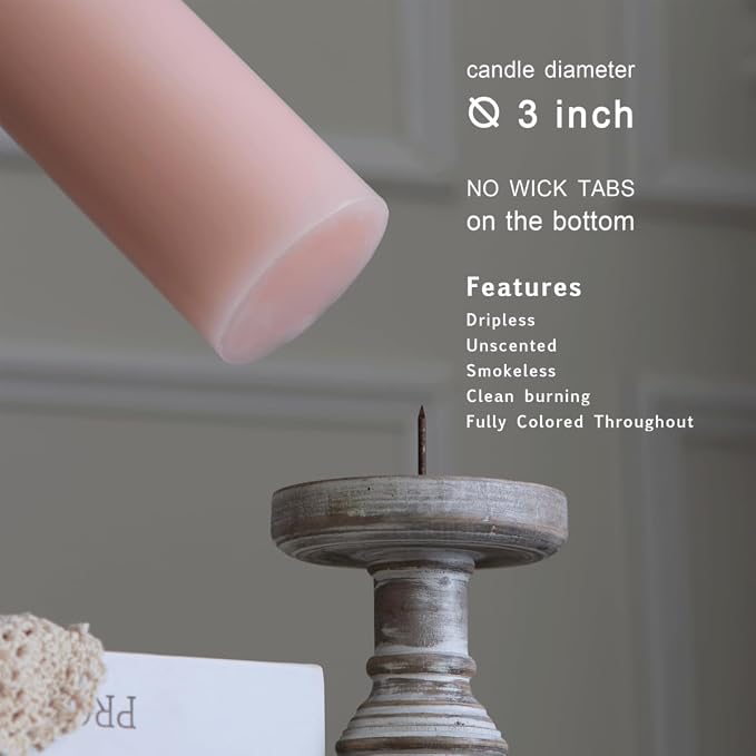 MOZEAL 3" x 6" Hand-Poured Unscented Candle, Dripless Pillar Candle Set of 3 - Image 3