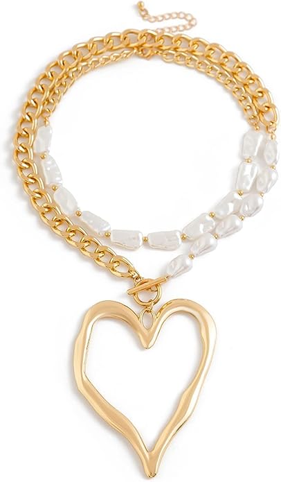 Chunky Gold Heart Necklace for Women,Y2K Big Heart Statement Necklace Long Puffy Hearts Chain Charm Necklaces Trendy Jewerly