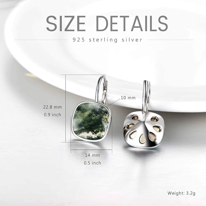 AOBOCO Sterling Silver Leverback Earrings Embellished with Crystals from Austria, Hypoallergenic Cushion Cut Square Crystal Earrings, Fine Anniversary Birthday Jewelry Gifts for Women