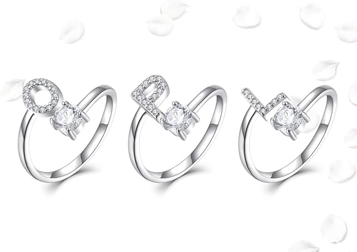 STARCHENIE Adjustable Initial Ring for Women 925 Sterling Silver Letters A-Z 26 Alphabet Rings Size 7