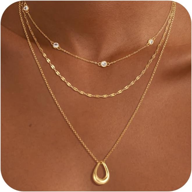 NECOCY Valentine's Day Gift 14k Gold/Silver Plated Layered Gold Necklaces for Women, 3Pcs Dainty Herringbone Choker Set, Trendy Stack Simple Chain Layering Pendant Jewelry