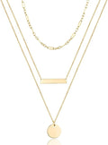 Turandoss Dainty Layered Choker Necklace, Handmade Y Pendant Necklace Multilayer Bar Disc Necklace Adjustable Layering Choker Necklaces for Women