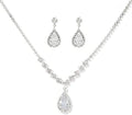 Silver Crystal Bridal Jewelry Set, Teardrop Dangle Earrings Rhinestone Necklace Bracelet for Bride Bridesmaid Crystal Bridal Wedding Party Jewelry Sets