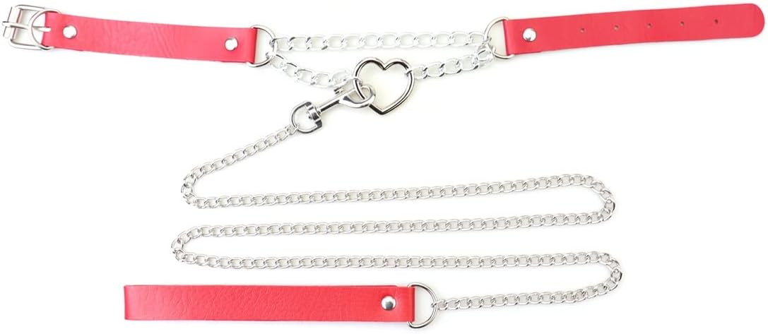 Harajuku Peach Heart Choker Punk Hauling Chain PU Leather Collar Gothic Necklace NightClub Goth Leash Belts