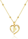 Cicy Bell Womens Heart Initial Necklace for Women 18k Gold Plated Shell Personalized Letter Pendant Necklace 17.7'' with 2'' Extender
