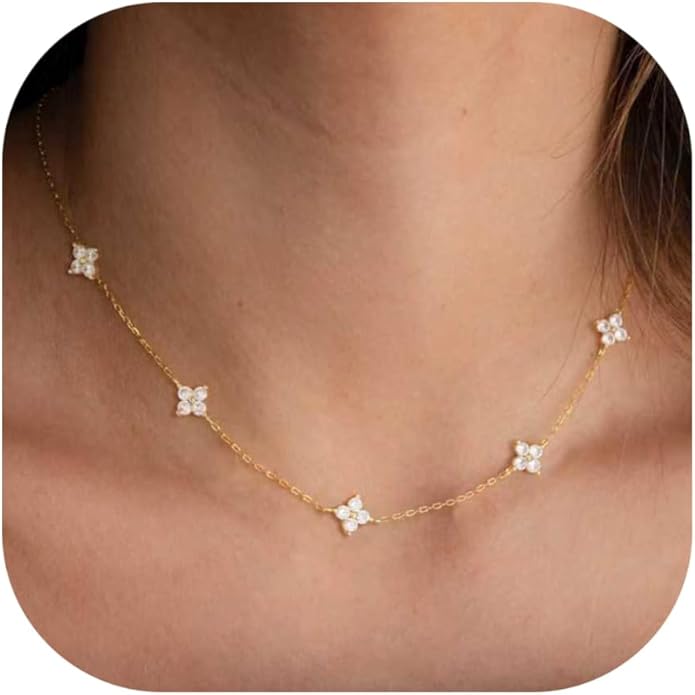 Valentines Day Gifts for Women Her - Dainty Necklaces for Women Cute Station Choker Simulated Diamond Necklace Simple Layering CZ Necklace Trendy Jewelry Gifts