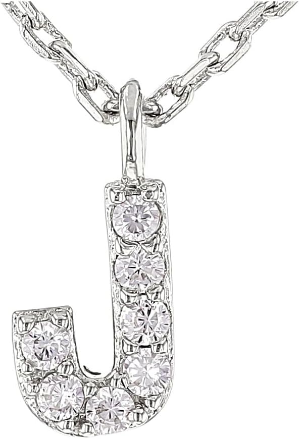 JTV Sterling Silver Initial Necklace for Women, 0.13 CTW White Cubic Zirconia Letter Pendant, Rhodium-Plated, Personalized Monogram Jewelry, Gift Box Included, 18”