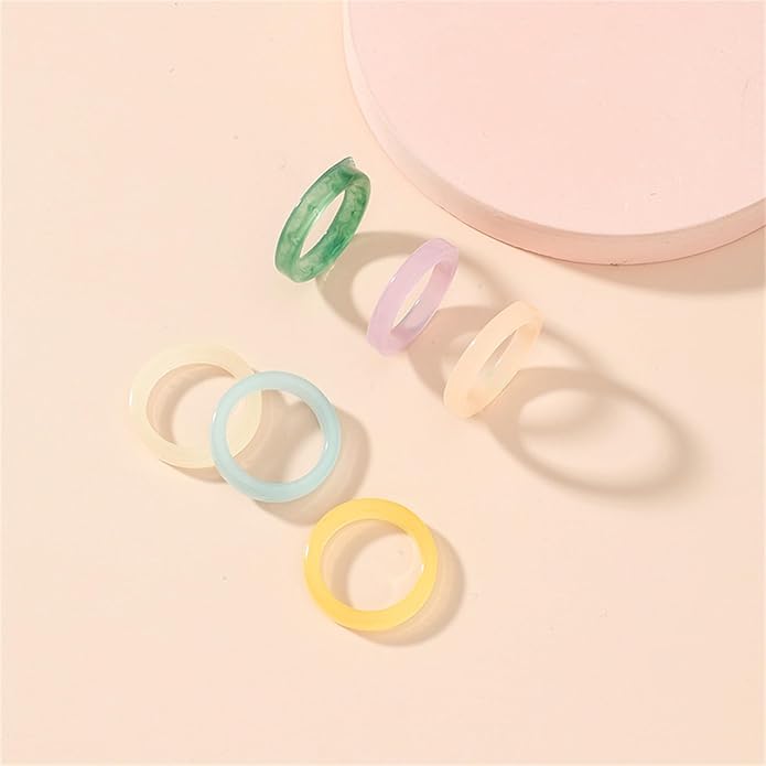 Multicolor Resin Chunky Rings for Women,Acrylic Plastic Rin Knuckle Finger Cute Trendy Aesthetic Y2k Statement Ring Vintage Simple Geometric Rings Jewelry