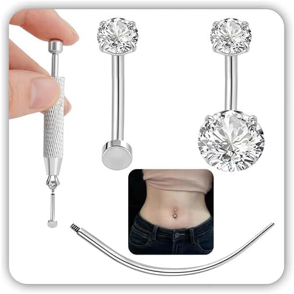 Uni-J Floating Belly Button Rings G23 Titanium 14G Navel Rings - Equipped With Piercing Taper Ball Grabber Tool for Changing Jewelry